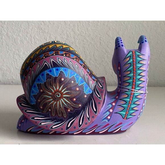 Pineda Covalin Alebrije Large Snail Hand Painted Oaxacan Wood Carving Signed - Picture 8 of 15